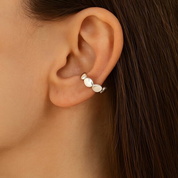 Sterling Silver Pebble Ear Cuff – Hypoallergenic, No Piercing Needed - Picture 2 of 2